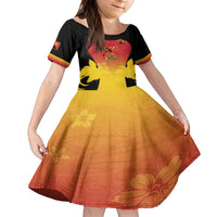 Custom Papua New Guinea Cricket Kid Short Sleeve Dress 2024 Go PNG LT14 KID Black - Polynesian Pride
