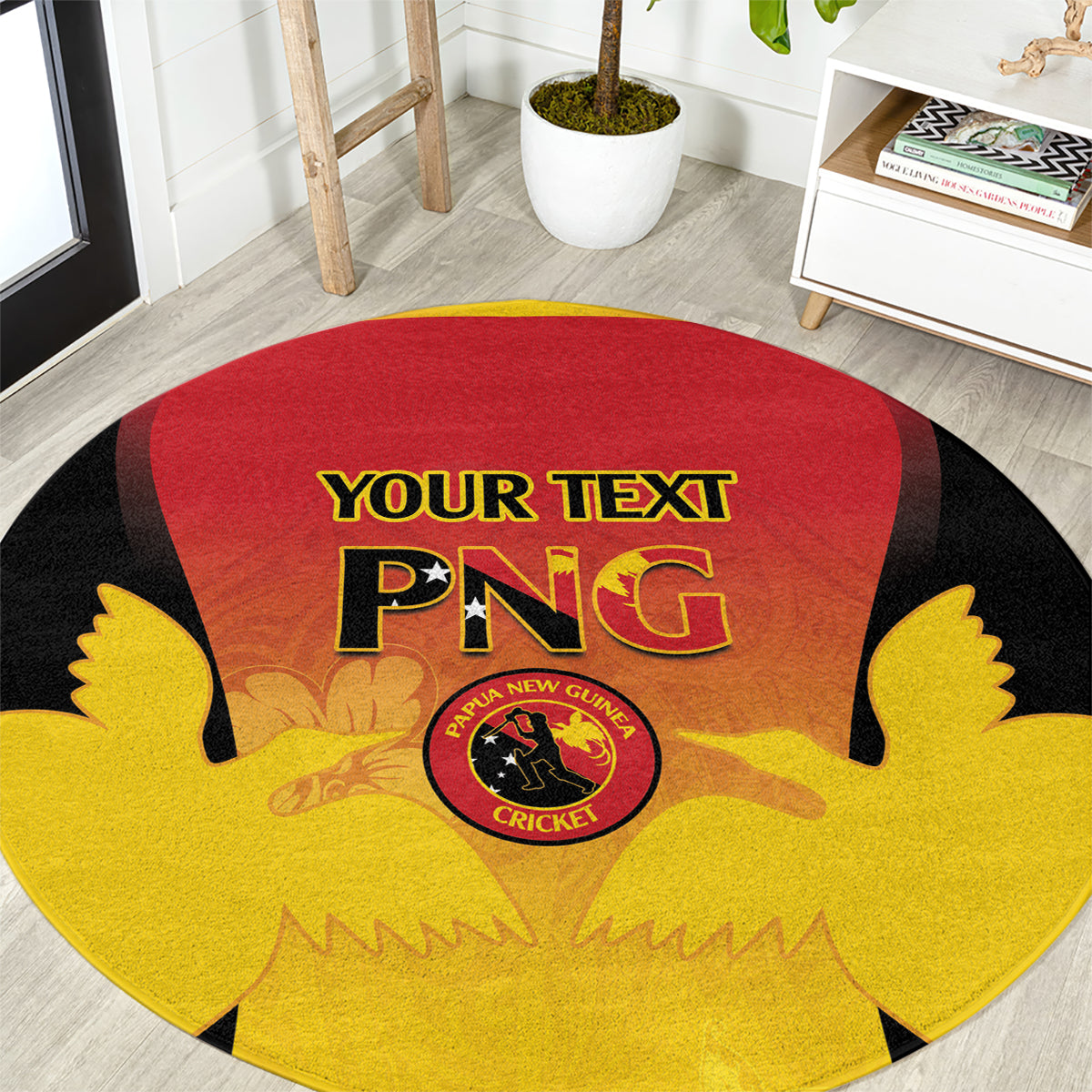 Custom Papua New Guinea Cricket Round Carpet 2024 Go PNG LT14 Black - Polynesian Pride