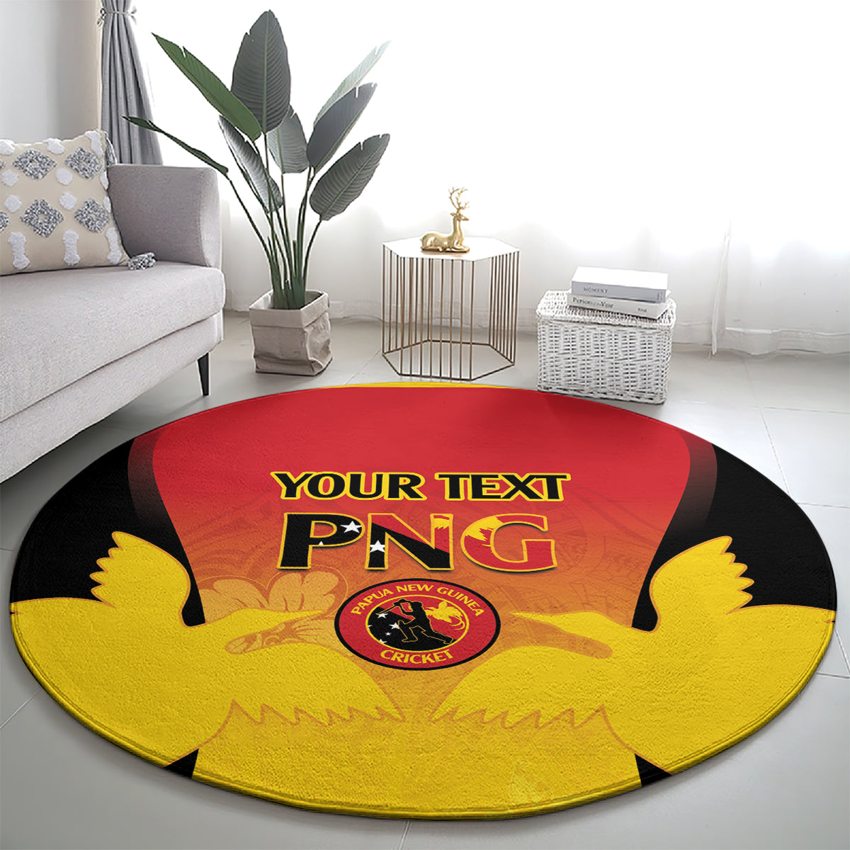 Custom Papua New Guinea Cricket Round Carpet 2024 Go PNG LT14 - Polynesian Pride