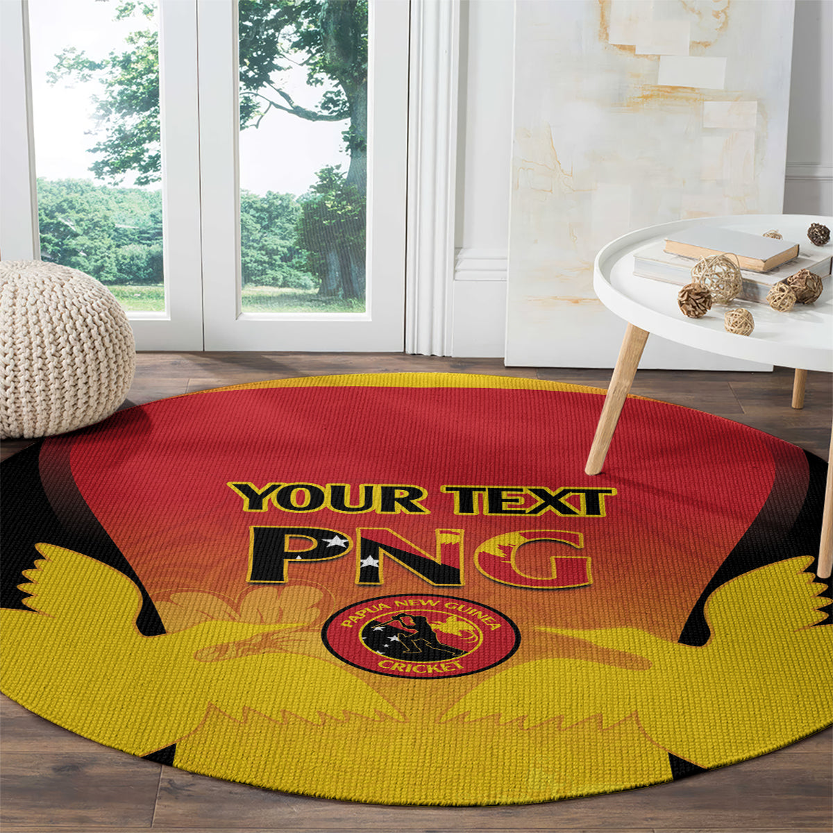 Custom Papua New Guinea Cricket Round Carpet 2024 Go PNG LT14 - Polynesian Pride