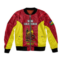 New Caledonia Rugby Bomber Jacket Coat Of Arms Mix Polynesian Pattern LT14 Unisex Red - Polynesian Pride