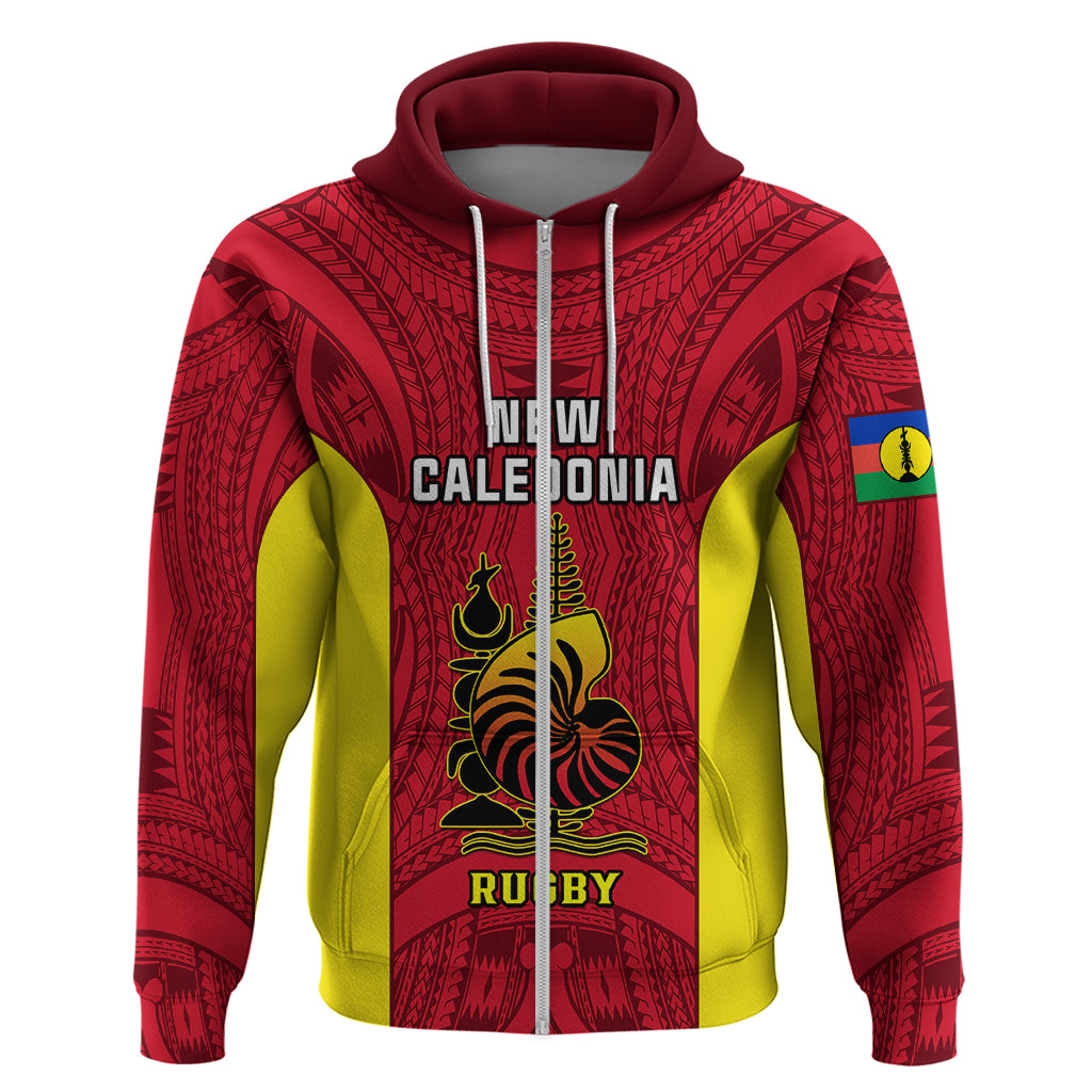 New Caledonia Rugby Hoodie Coat of Arms Mix Polynesian Pattern LT14 - Polynesian Pride