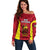 New Caledonia Rugby Off Shoulder Sweater Coat Of Arms Mix Polynesian Pattern LT14 Women Red - Polynesian Pride