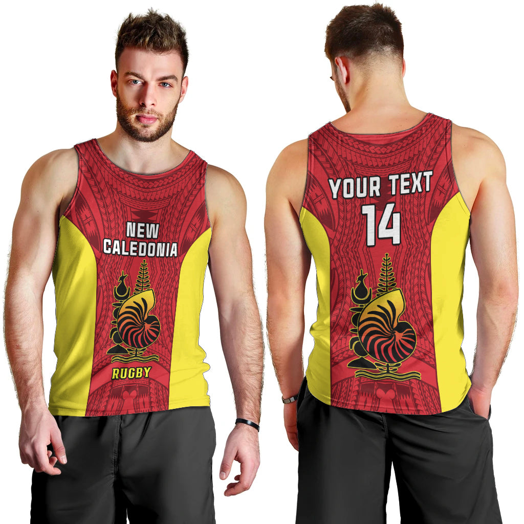 Personalised New Caledonia Rugby Men Tank Top Coat Of Arms Mix Polynesian Pattern LT14 - Polynesian Pride