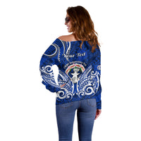 Personalised Independence Day CNMI Off Shoulder Sweater Northern Mariana Islands Tribal Tattoo Pattern LT14 - Polynesian Pride