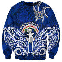 Personalised Independence Day CNMI Sweatshirt Northern Mariana Islands Tribal Tattoo Pattern LT14 Unisex Blue - Polynesian Pride