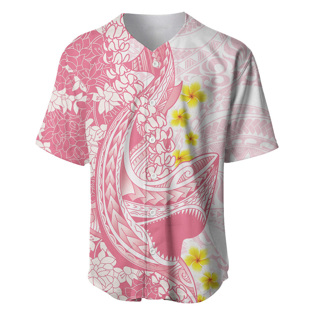 Pink Hawaii Shark Tattoo Baseball Jersey Puakenikeni Lei Plumeria Polynesian Pattern LT14 Pink - Polynesian Pride