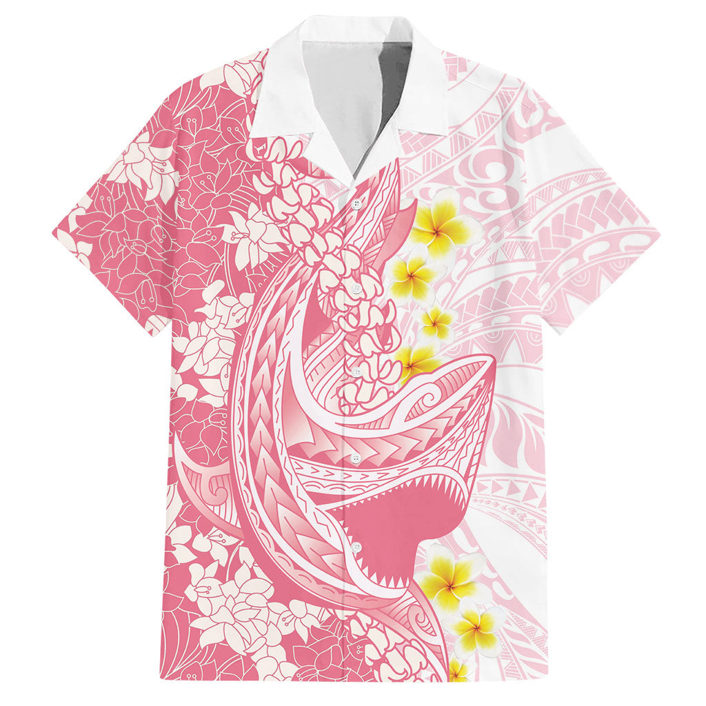 Pink Hawaii Shark Tattoo Hawaiian Shirt Puakenikeni Lei Plumeria Polynesian Pattern LT14 Pink - Polynesian Pride