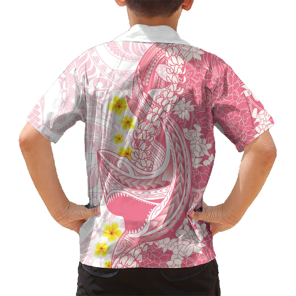 Pink Hawaii Shark Tattoo Kid Hawaiian Shirt Puakenikeni Lei Plumeria Polynesian Pattern LT14 - Polynesian Pride