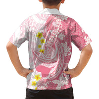 Pink Hawaii Shark Tattoo Kid Hawaiian Shirt Puakenikeni Lei Plumeria Polynesian Pattern LT14 - Polynesian Pride