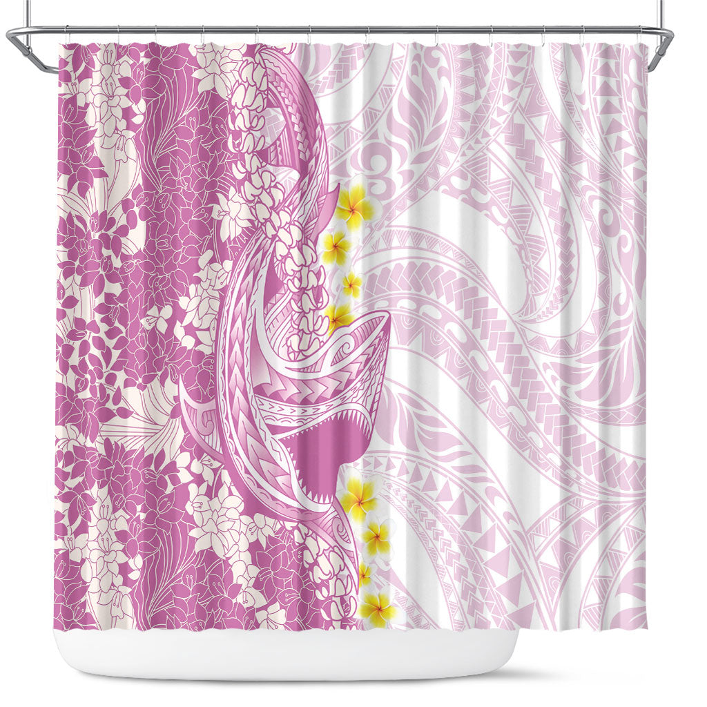 Purple Hawaii Shark Tattoo Shower Curtain Puakenikeni Lei Plumeria Polynesian Pattern LT14 Purple - Polynesian Pride
