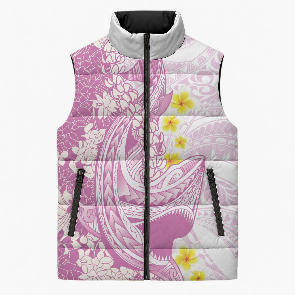 Purple Hawaii Shark Tattoo Sleeveless Puffer Jacket Puakenikeni Lei Plumeria Polynesian Pattern LT14 Unisex Purple - Polynesian Pride