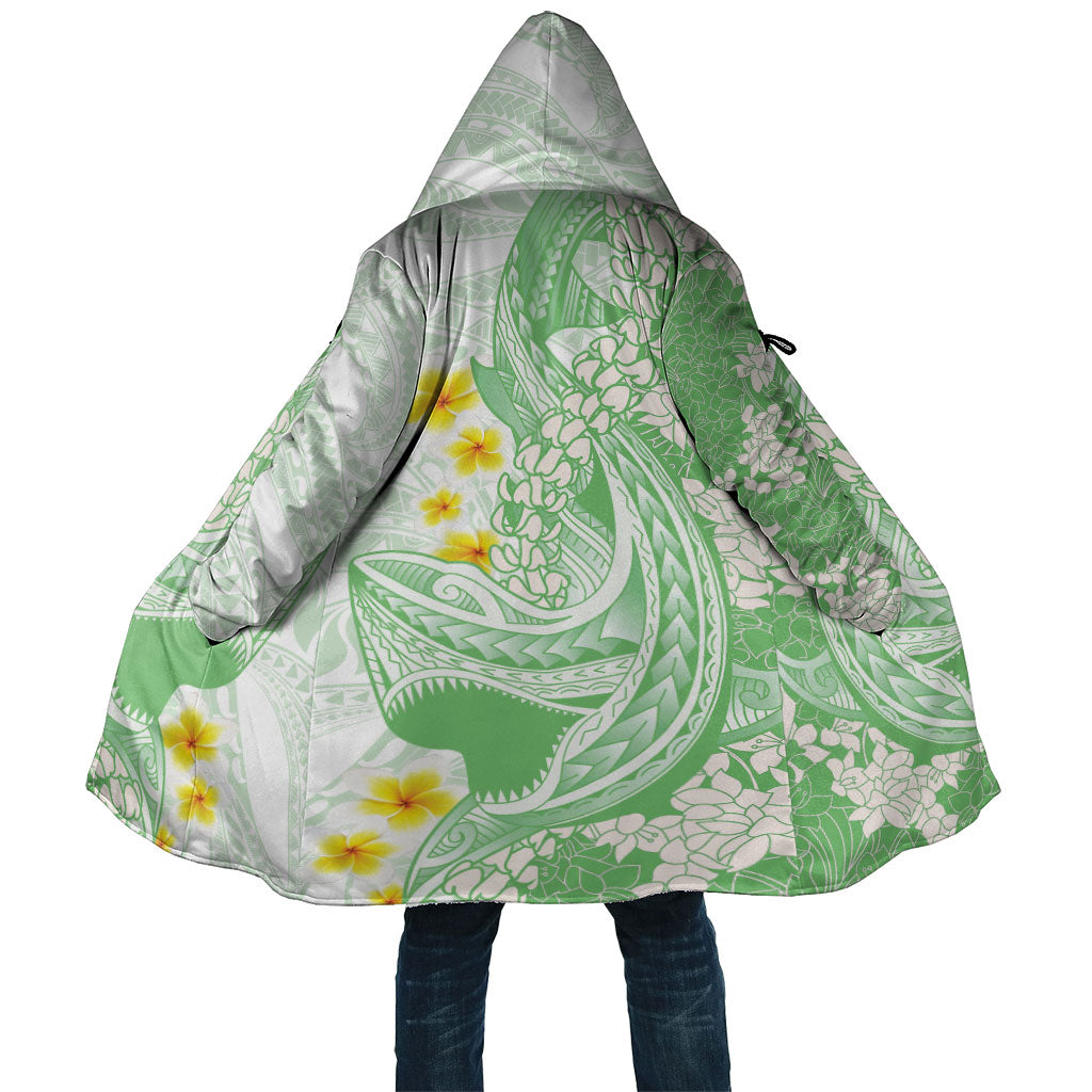 Green Hawaii Shark Tattoo Cloak Puakenikeni Lei Plumeria Polynesian Pattern LT14 Unisex Green - Polynesian Pride