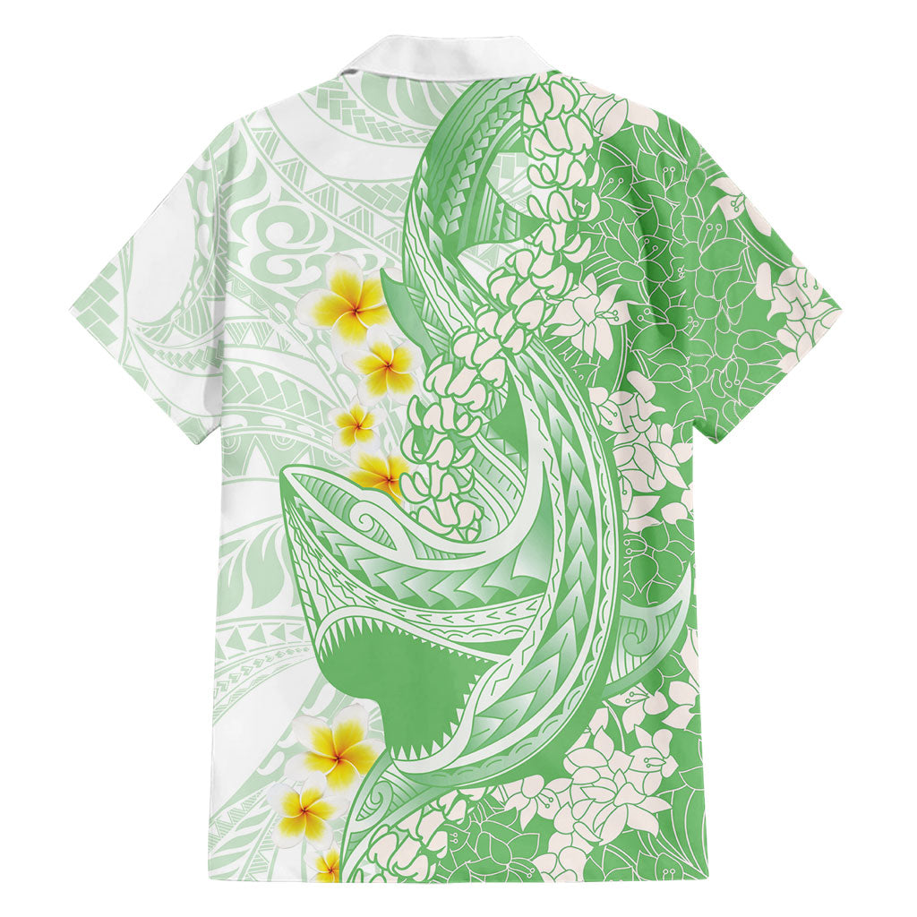 Green Hawaii Shark Tattoo Hawaiian Shirt Puakenikeni Lei Plumeria Polynesian Pattern LT14 - Polynesian Pride