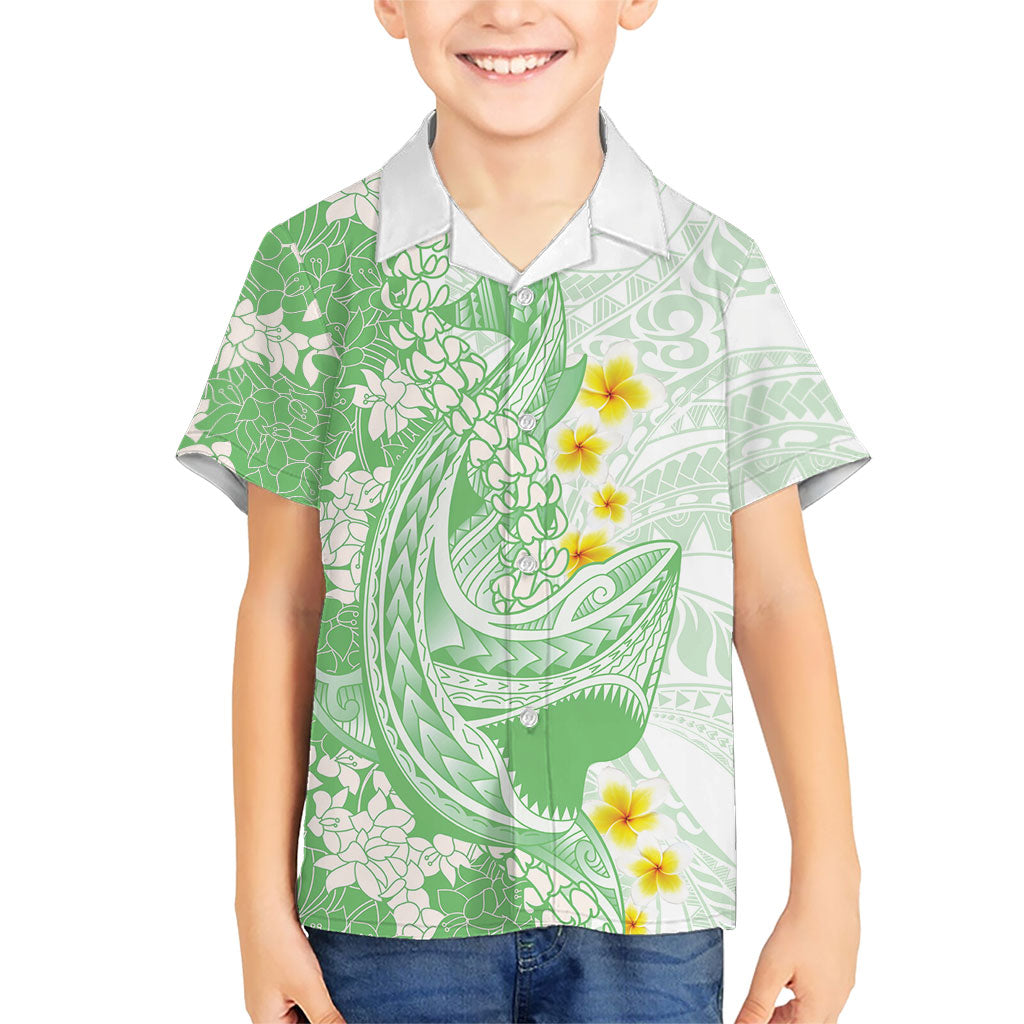 Green Hawaii Shark Tattoo Hawaiian Shirt Puakenikeni Lei Plumeria Polynesian Pattern LT14 - Polynesian Pride