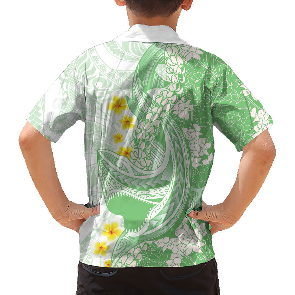 Green Hawaii Shark Tattoo Hawaiian Shirt Puakenikeni Lei Plumeria Polynesian Pattern LT14 - Polynesian Pride