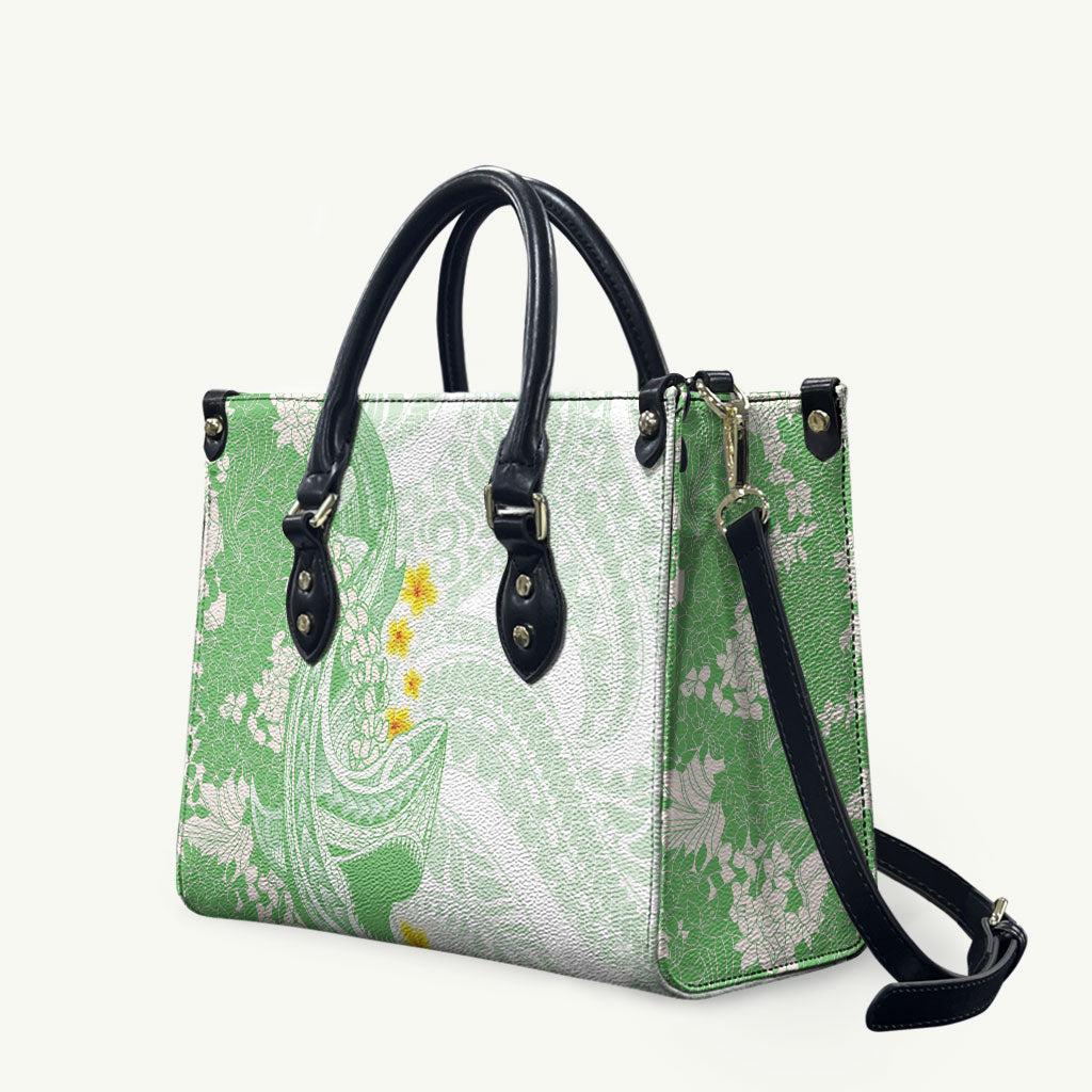 Green Hawaii Shark Tattoo Leather Bag Puakenikeni Lei Plumeria Polynesian Pattern LT14 Green - Polynesian Pride