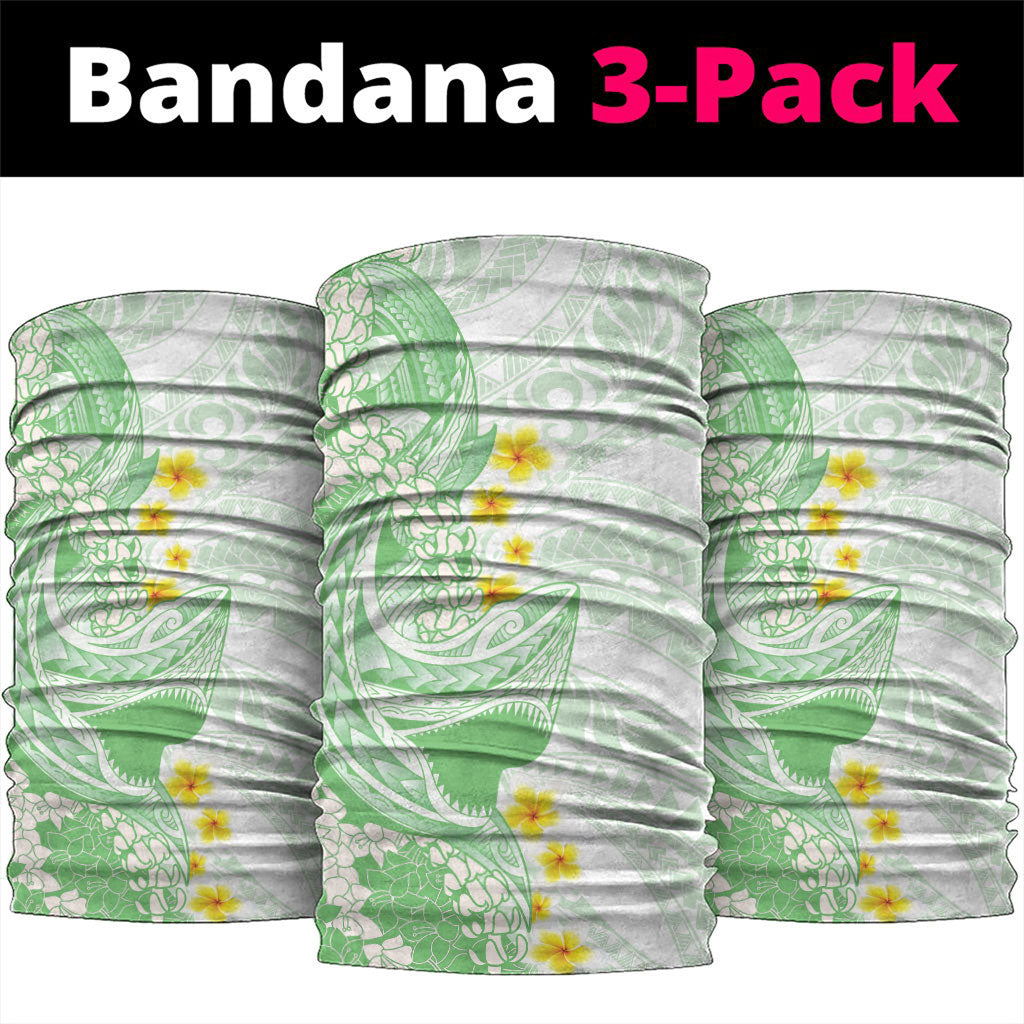 Green Hawaii Shark Tattoo Neck Gaiter Puakenikeni Lei Plumeria Polynesian Pattern LT14 package One Size: 25*50cm Green - Polynesian Pride
