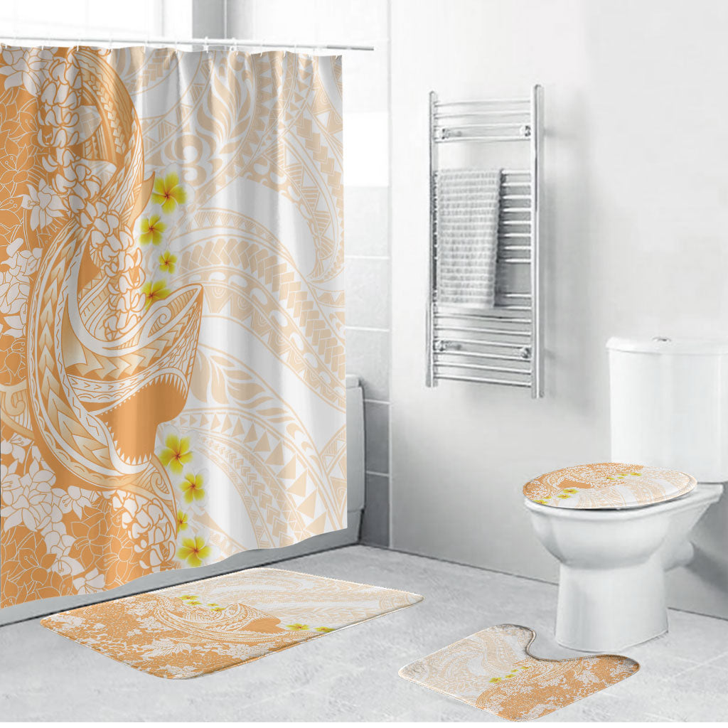 Orange Hawaii Shark Tattoo Bathroom Set Puakenikeni Lei Plumeria Polynesian Pattern LT14 Bathroom Set (4 pcs) Orange - Polynesian Pride