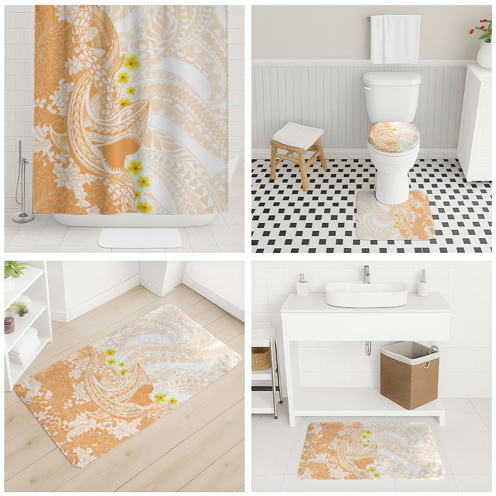Orange Hawaii Shark Tattoo Bathroom Set Puakenikeni Lei Plumeria Polynesian Pattern LT14 - Polynesian Pride