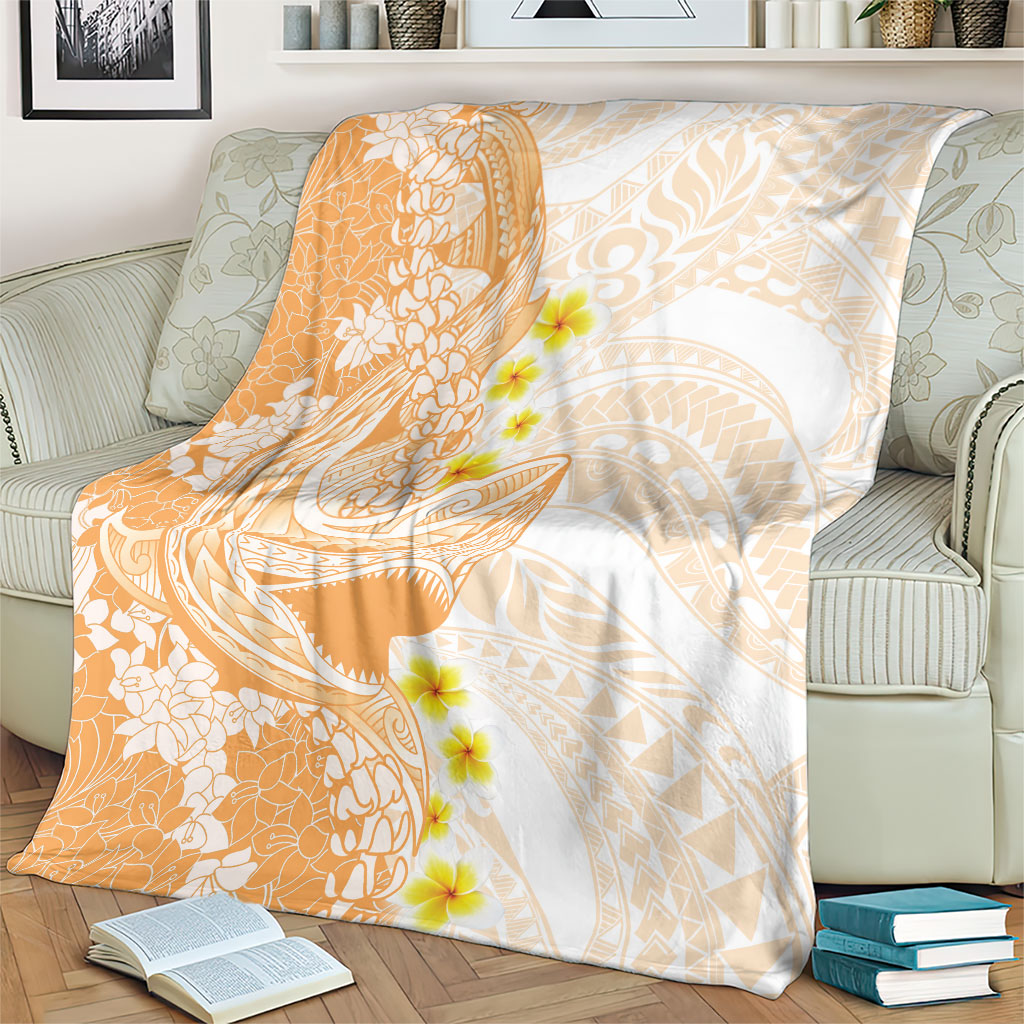 Orange Hawaii Shark Tattoo Blanket Puakenikeni Lei Plumeria Polynesian Pattern LT14 - Polynesian Pride