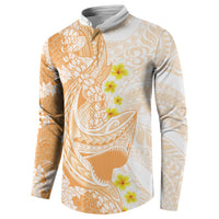 Orange Hawaii Shark Tattoo Button Sweatshirt Puakenikeni Lei Plumeria Polynesian Pattern LT14 - Polynesian Pride