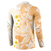 Orange Hawaii Shark Tattoo Button Sweatshirt Puakenikeni Lei Plumeria Polynesian Pattern LT14 - Polynesian Pride
