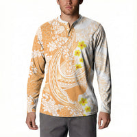 Orange Hawaii Shark Tattoo Button Sweatshirt Puakenikeni Lei Plumeria Polynesian Pattern LT14 - Polynesian Pride
