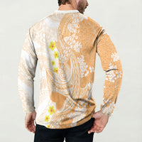 Orange Hawaii Shark Tattoo Button Sweatshirt Puakenikeni Lei Plumeria Polynesian Pattern LT14 - Polynesian Pride