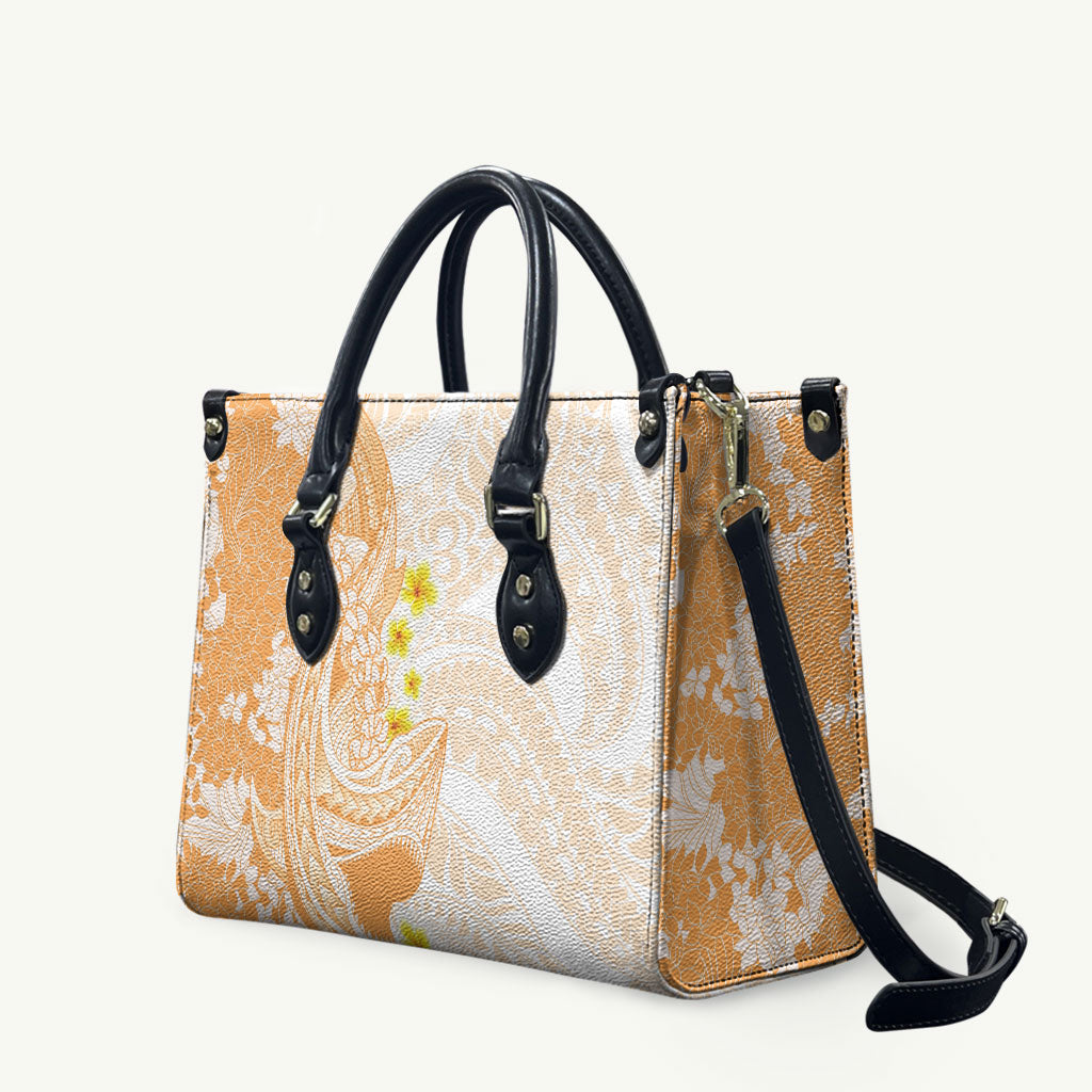 Orange Hawaii Shark Tattoo Leather Bag Puakenikeni Lei Plumeria Polynesian Pattern LT14 Orange - Polynesian Pride