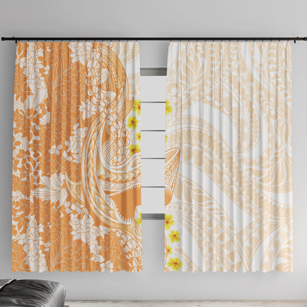 Orange Hawaii Shark Tattoo Window Curtain Puakenikeni Lei Plumeria Polynesian Pattern LT14 With Hooks Orange - Polynesian Pride