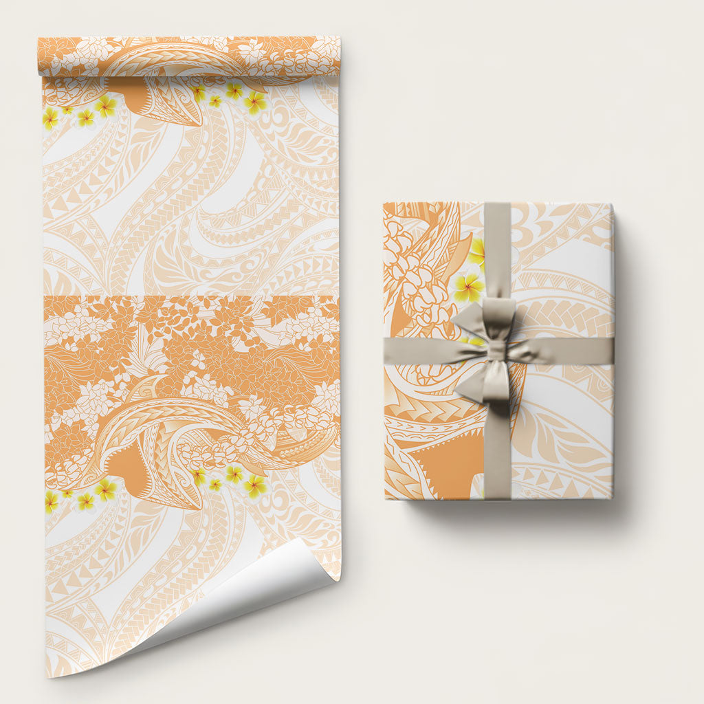 Orange Hawaii Shark Tattoo Wrapping Paper Puakenikeni Lei Plumeria Polynesian Pattern LT14 58" × 23" Orange - Polynesian Pride