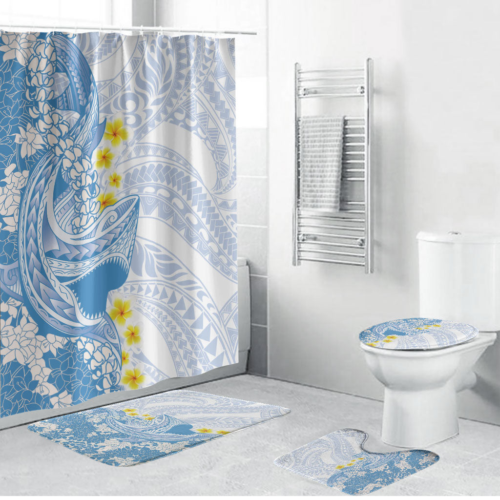 Blue Hawaii Shark Tattoo Bathroom Set Puakenikeni Lei Plumeria Polynesian Pattern LT14 Bathroom Set (4 pcs) Blue - Polynesian Pride