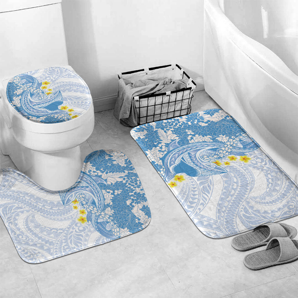 Blue Hawaii Shark Tattoo Bathroom Set Puakenikeni Lei Plumeria Polynesian Pattern LT14 Mat Set Only (3 pcs) One Size Blue - Polynesian Pride