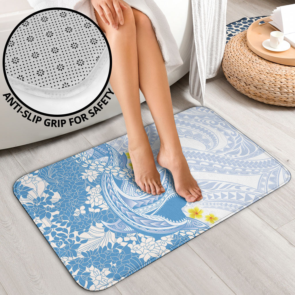 Blue Hawaii Shark Tattoo Bathroom Set Puakenikeni Lei Plumeria Polynesian Pattern LT14 - Polynesian Pride