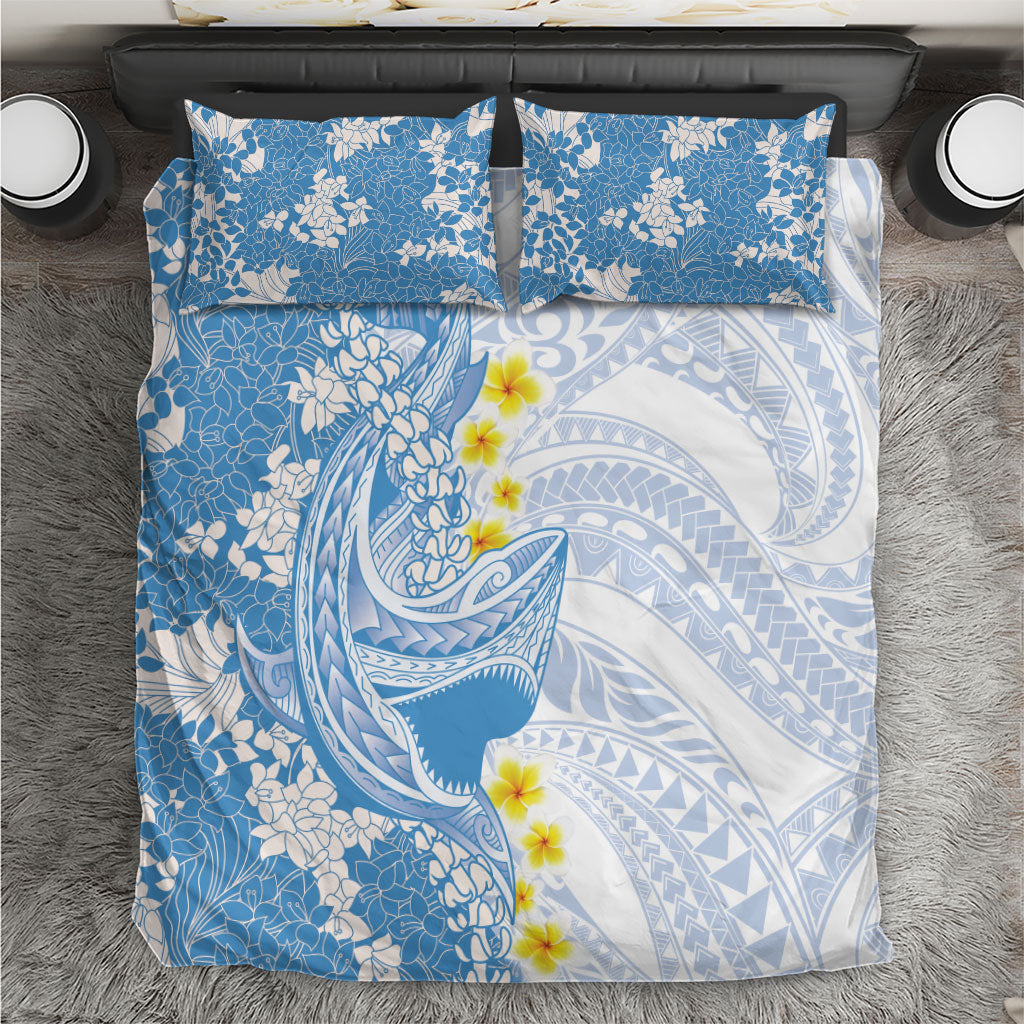 Blue Hawaii Shark Tattoo Bedding Set Puakenikeni Lei Plumeria Polynesian Pattern LT14 Blue - Polynesian Pride