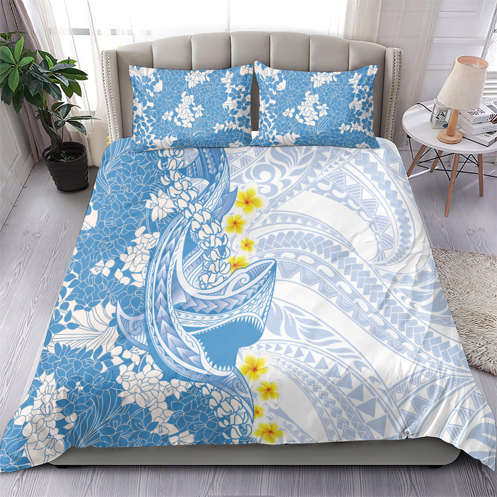 Blue Hawaii Shark Tattoo Bedding Set Puakenikeni Lei Plumeria Polynesian Pattern LT14 - Polynesian Pride