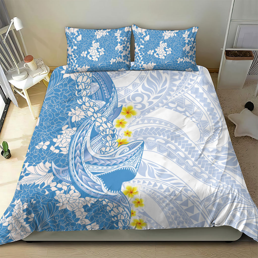 Blue Hawaii Shark Tattoo Bedding Set Puakenikeni Lei Plumeria Polynesian Pattern LT14 - Polynesian Pride