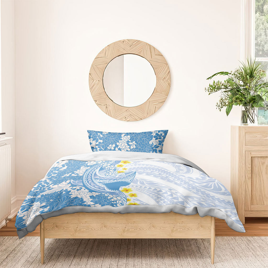 Blue Hawaii Shark Tattoo Bedding Set Puakenikeni Lei Plumeria Polynesian Pattern LT14 - Polynesian Pride