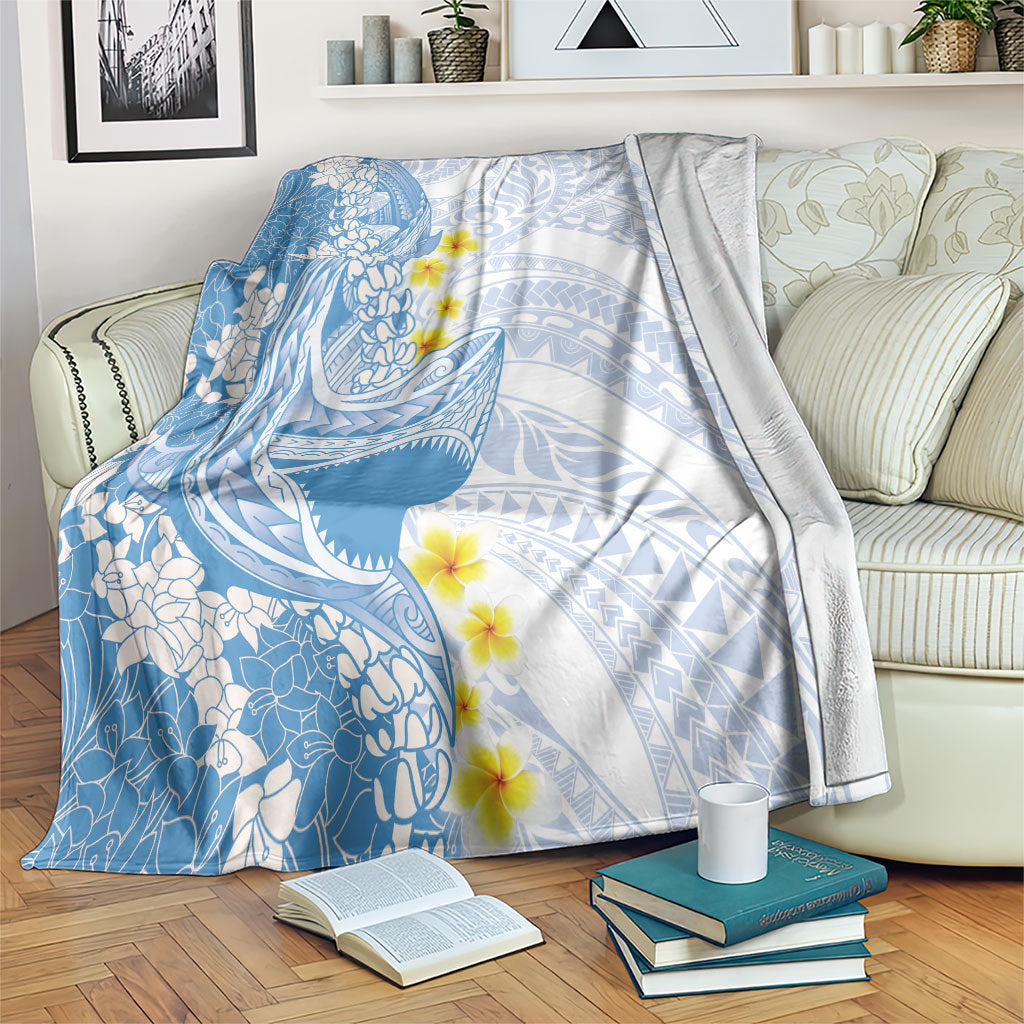 Blue Hawaii Shark Tattoo Blanket Puakenikeni Lei Plumeria Polynesian Pattern LT14 Blue - Polynesian Pride