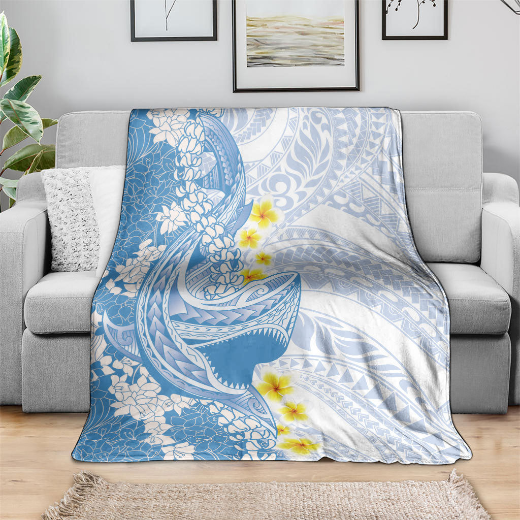 Blue Hawaii Shark Tattoo Blanket Puakenikeni Lei Plumeria Polynesian Pattern LT14 - Polynesian Pride