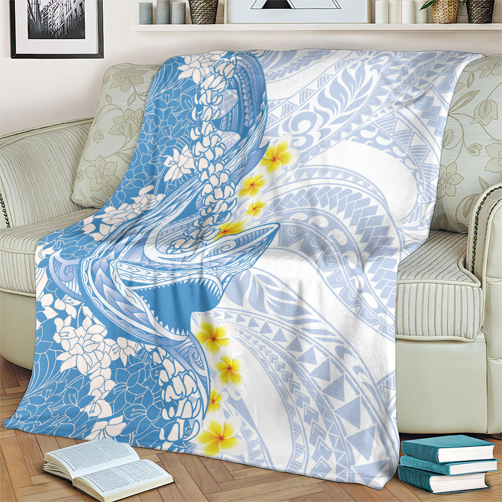 Blue Hawaii Shark Tattoo Blanket Puakenikeni Lei Plumeria Polynesian Pattern LT14 - Polynesian Pride