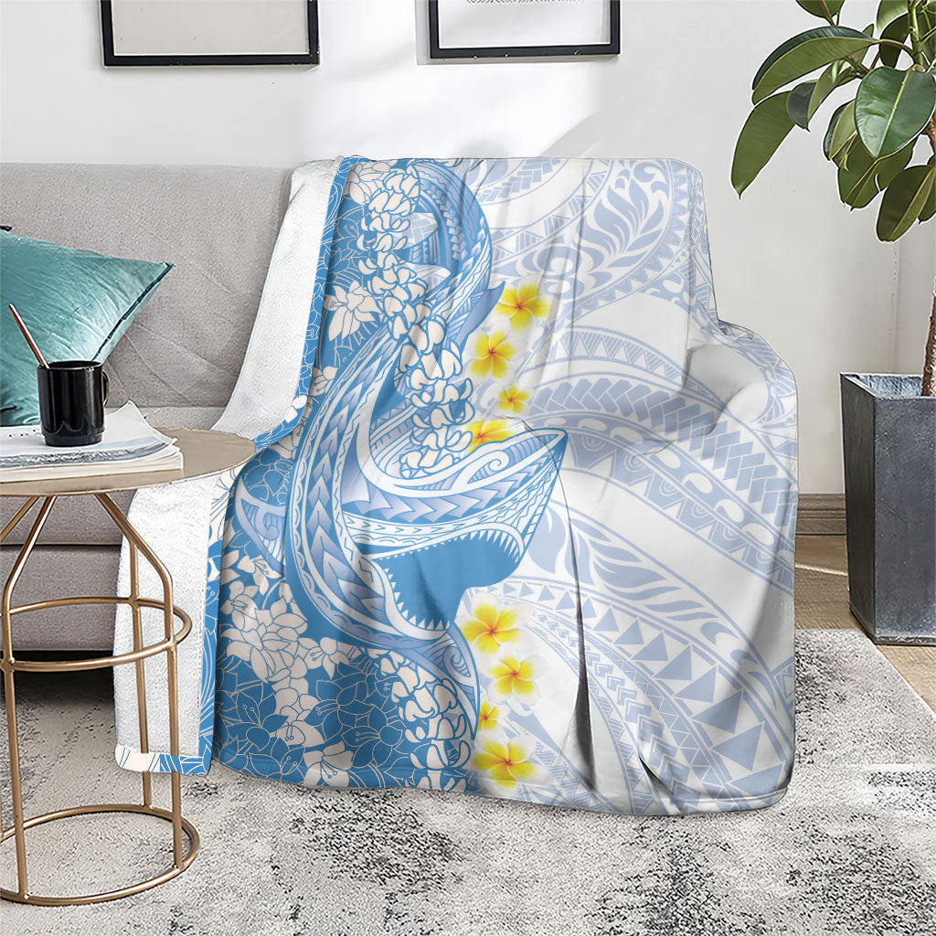 Blue Hawaii Shark Tattoo Blanket Puakenikeni Lei Plumeria Polynesian Pattern LT14 - Polynesian Pride