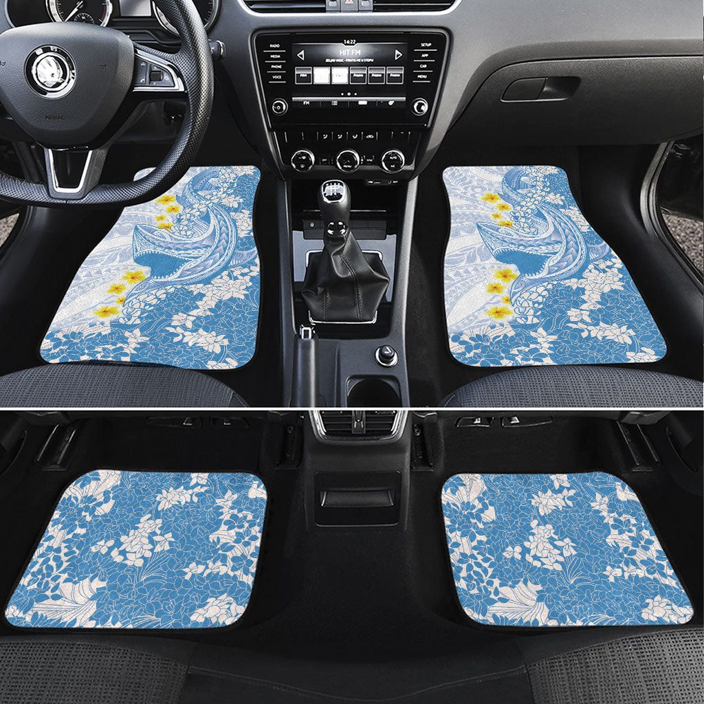 Blue Hawaii Shark Tattoo Car Mats Puakenikeni Lei Plumeria Polynesian Pattern LT14 Set 4pcs Blue - Polynesian Pride