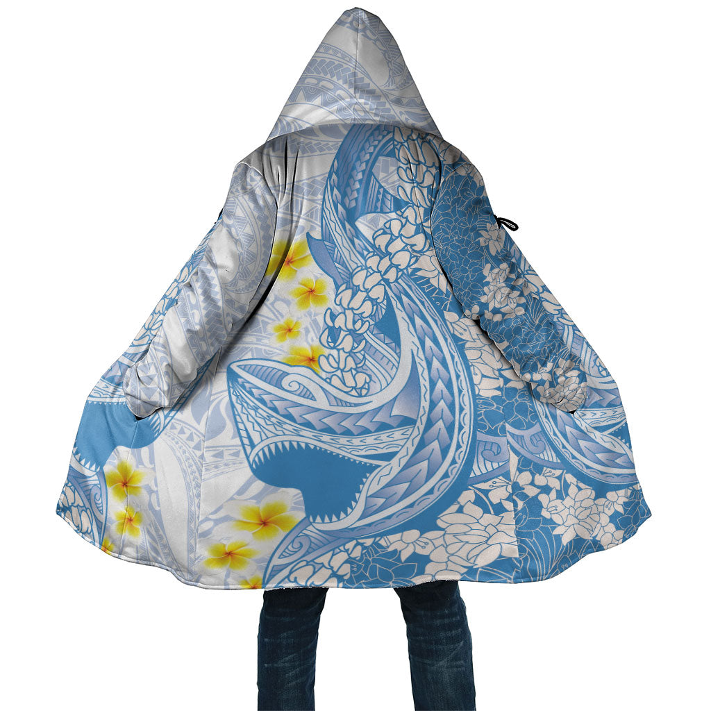Blue Hawaii Shark Tattoo Cloak Puakenikeni Lei Plumeria Polynesian Pattern LT14 Unisex Blue - Polynesian Pride