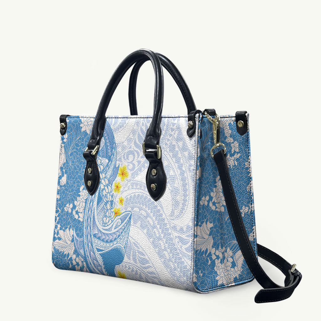 Blue Hawaii Shark Tattoo Leather Bag Puakenikeni Lei Plumeria Polynesian Pattern LT14 Blue - Polynesian Pride