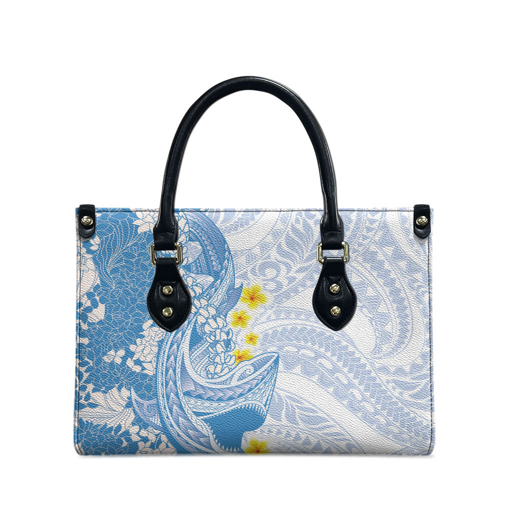 Blue Hawaii Shark Tattoo Leather Bag Puakenikeni Lei Plumeria Polynesian Pattern LT14 - Polynesian Pride