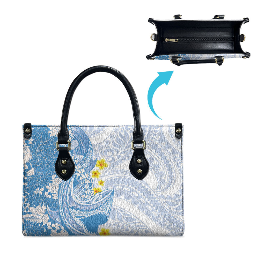Blue Hawaii Shark Tattoo Leather Bag Puakenikeni Lei Plumeria Polynesian Pattern LT14 - Polynesian Pride