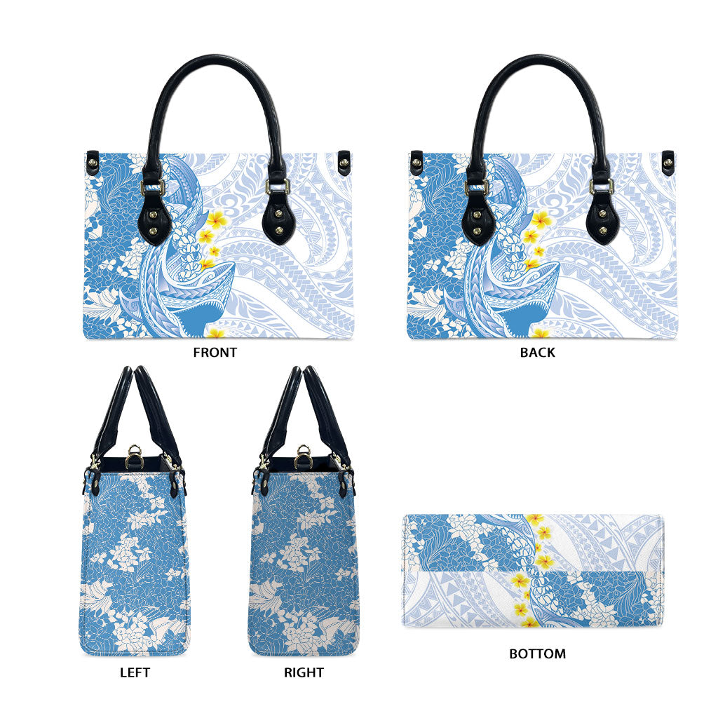 Blue Hawaii Shark Tattoo Leather Bag Puakenikeni Lei Plumeria Polynesian Pattern LT14 - Polynesian Pride