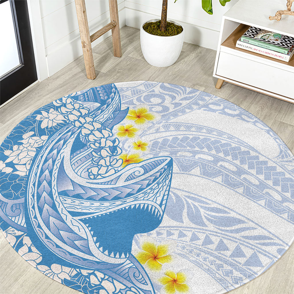 Blue Hawaii Shark Tattoo Round Carpet Puakenikeni Lei Plumeria Polynesian Pattern LT14 Blue - Polynesian Pride